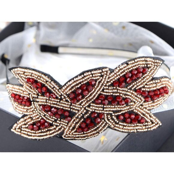 🆕 Women Red Vintage Floral Leaf Flapper Headband High Quality Soft Polish Bead - Picture 2 of 7